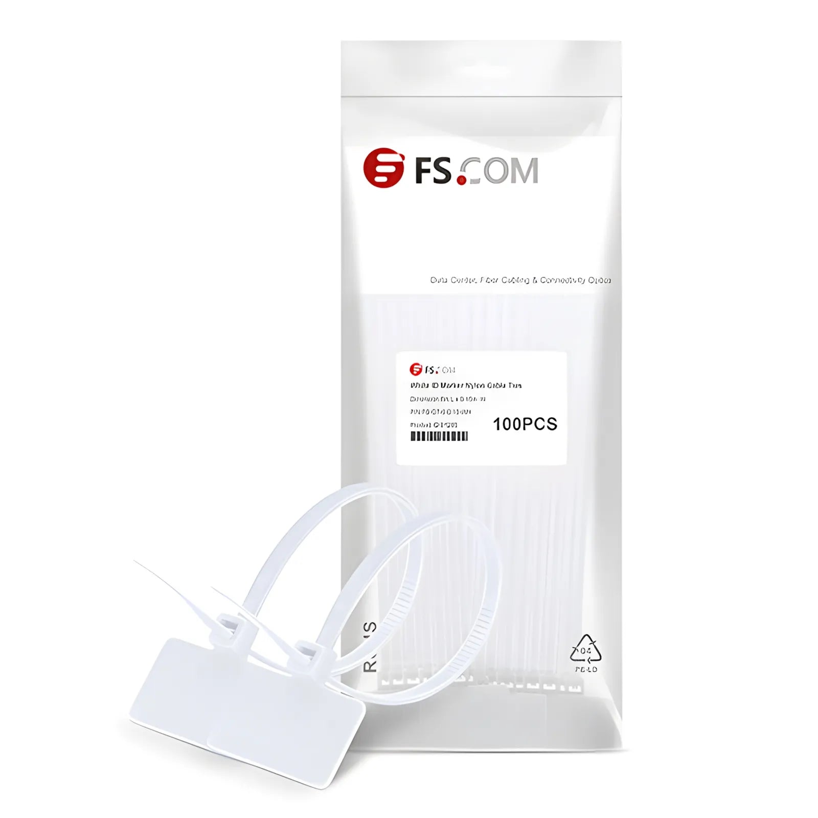 100-Pack 6in.L x 0.15in.W ID Marker Nylon Cable Ties-Outside Flag-White