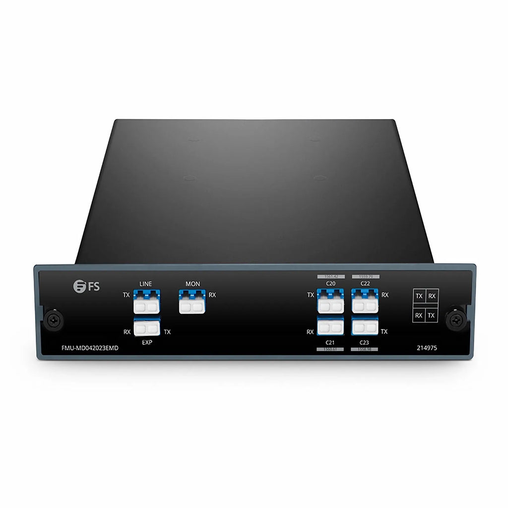 4 Channels DWDM Mux Demux, 100GHz C20-C23, with Monitor and Expansion Port, 1.6dB Typical IL, LC/UPC, Dual Fiber, FMU Plug-in Module