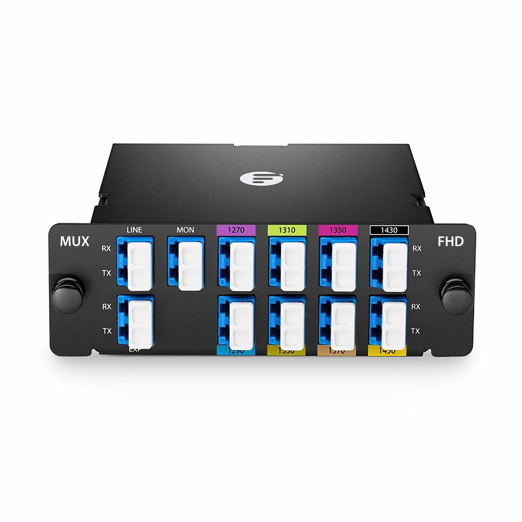 8 Channels CWDM Mux Demux, 1270-1450nm (Skip 1390, 1410nm), with Monitor and Expansion Port, 2.0dB Typical IL, LC/UPC, Dual Fiber, High Density, FHDâ„¢ Plug-in Module