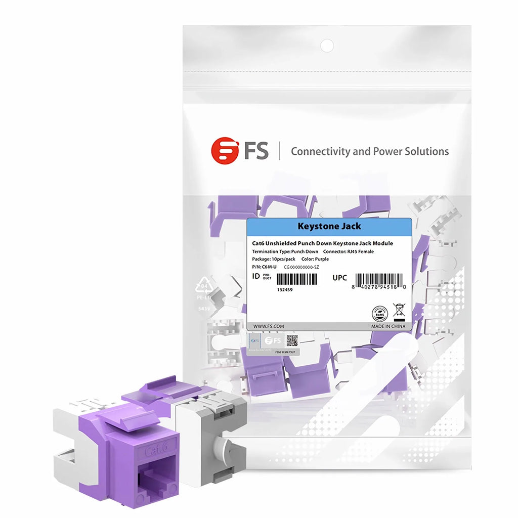 Cat6 RJ45 (8P8C) Unshielded Punch Down Keystone Jack Module, Purple (10 pcs/Pack)