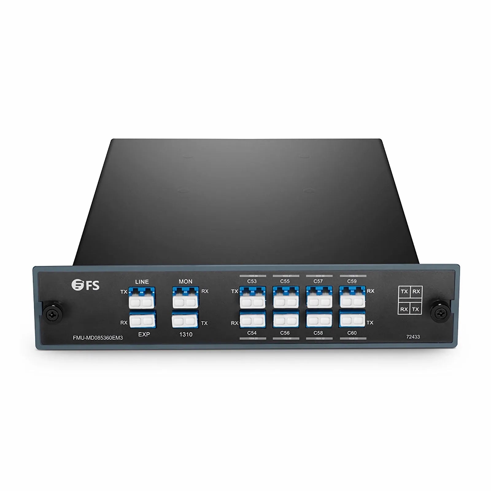 8 Channels DWDM Mux Demux, 100GHz C53-C60, with Monitor, Expansion and 1310nm Port, 3.0dB Typical IL, LC/UPC, Dual Fiber, FMU Plug-in Module