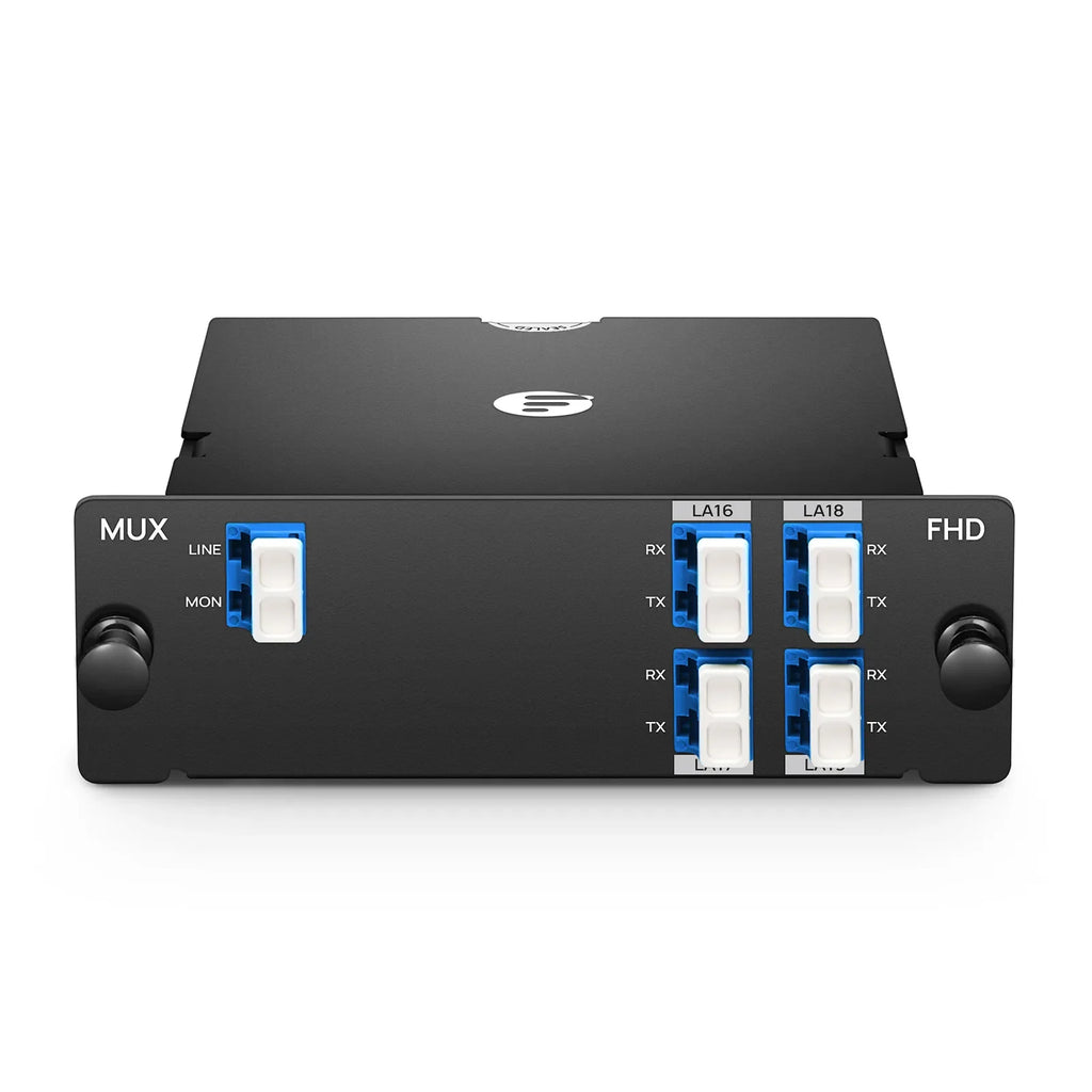 4 Channels LAN-WDM Mux Demux, 1273.55-1286.66nm, with Monitor Port, 2.8dB Typical IL, LC/UPC, Single Fiber, Side-B, High Density, FHDâ„¢ Plug-in Module