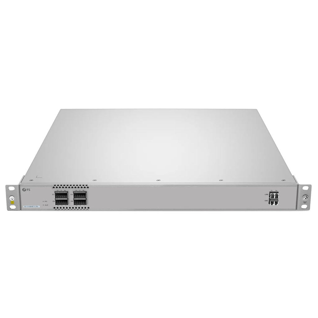 D5110-M04EC-E-ZR+, 4 Channel 100G Active DWDM Multiplexer for Open Line Systems, C21, 4 x 100G QSFP28, Dual Fiber, 1U Rack Mount, 0-120km, Support AmpCon-T/WebGUI Network Management