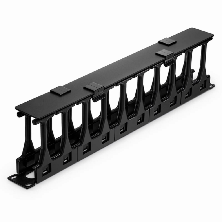 Horizontal Single Sided Steel Manager, 1RU, Finger Duct with Cover, 4.44 in. Depth
