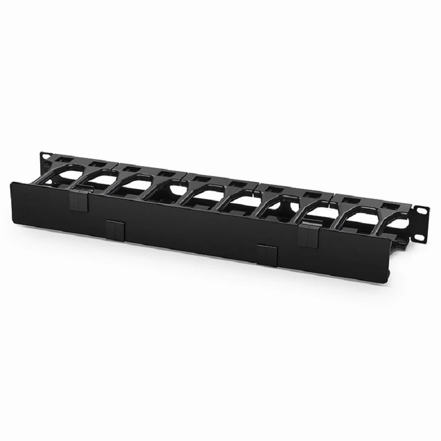 Horizontal Single Sided Steel Manager, 1RU, Finger Duct with Cover, 4.44 in. Depth