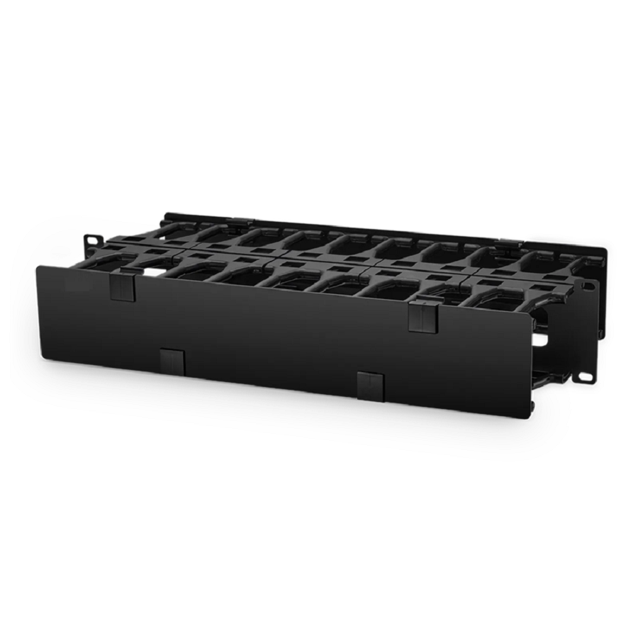 Horizontal Dual Sided Steel Manager, 2RU, Finger Duct with Cover, 9.1 in. Depth