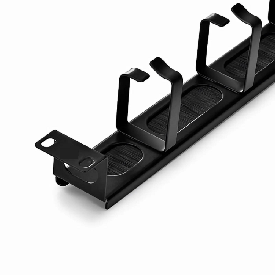 Recessed Horizontal Single Sided Pass-Thru Manager, 1RU, 4 D-rings & Brush Strip, 3.46 in. Depth