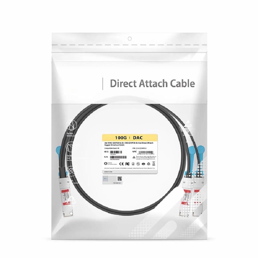 2m (7ft) Extreme Compatible 100G QSFP28 4 x 25G NRZ to 2 x 50G QSFP28 2 x 25G NRZ Active Direct Attach Copper Breakout Cable