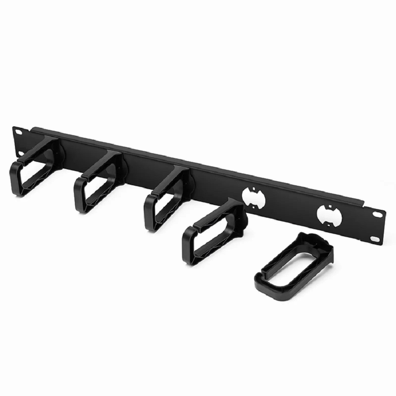 Horizontal Single Sided Manager, 1RU, 5 Snap-in D-Rings, 3.37 in. Depth