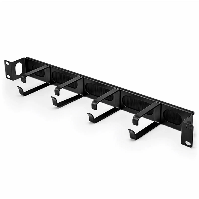 Recessed Horizontal Single Sided Pass-Thru Manager, 1RU, 4 D-rings & Brush Strip, 3.46 in. Depth