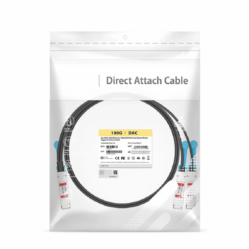 2m (7ft) 100G QSFP28 4 x 25G NRZ to 2 x 50G QSFP28 2 x 25G NRZ Active Direct Attach Copper Breakout Cable for FS Switches