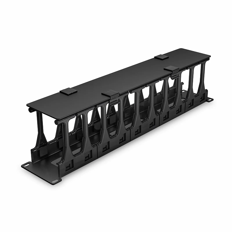 Horizontal Single Sided High Capacity Cable Manager, 2RU, Finger Duct with Cover, 4.56 in. Depth