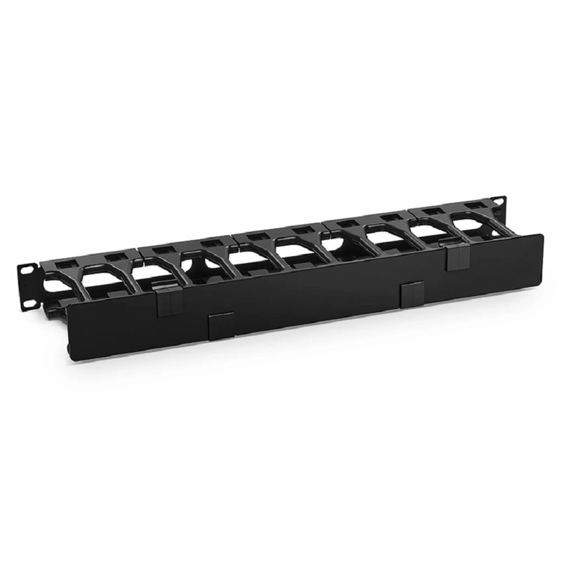 Horizontal Single Sided Steel Manager, 1RU, Finger Duct with Cover, 4.44 in. Depth