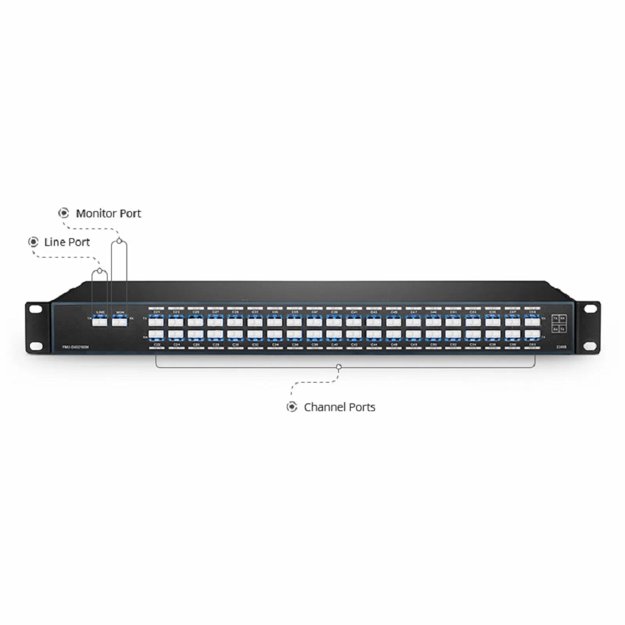 40 Channels DWDM Mux Demux, 100GHz C21-C60, with Monitor Port, 3.0dB Typical IL, LC/UPC, Dual Fiber, FMU 1U Rack Mount