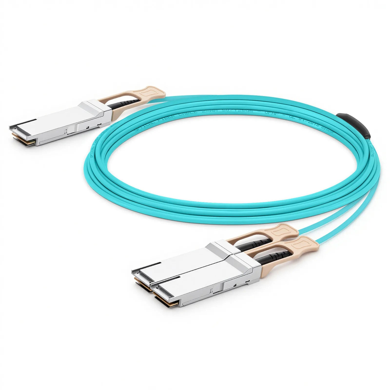 30m (98ft) 200G QSFP56 4 x 50G PAM4 to 2 x 100G QSFP28 4 x 25G NRZ Active Breakout Optical Cable for FS Switches