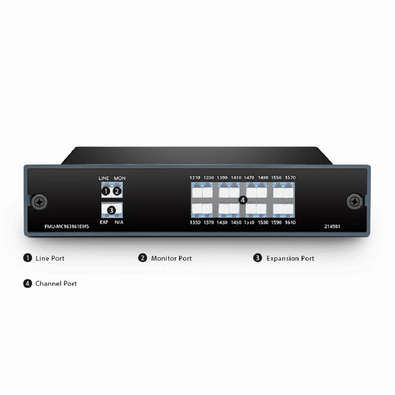 8 Channels CWDM Mux Demux, 1290-1610nm, with Monitor and Expansion Port, 4.5dB Typical IL, LC/UPC, Single Fiber, Side B, FMU Plug-in Module
