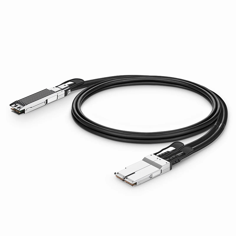 2m (7ft) 800G OSFP 8 x 100G PAM4 Finned Top to 2 x 400G QSFP112 4 x 100G PAM4 Passive Direct Attach Copper Breakout Cable for FS Switches