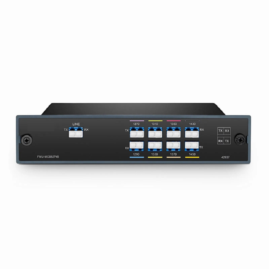 8 Channels CWDM Mux Demux, 1270-1450nm (Skip 1390, 1410nm), 2.5dB Typical IL, LC/UPC, Dual Fiber, FMU Plug-in Module