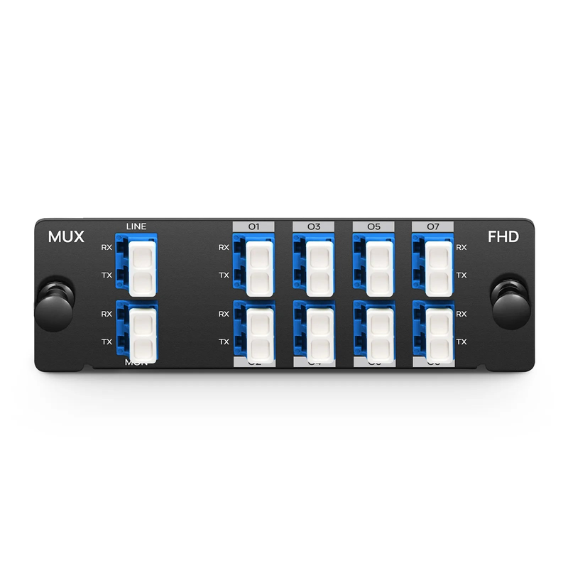 8 Channels O-band DWDM Mux Demux, 228.4-229.8THz, with Monitor Port, 3.0dB Typical IL, LC/UPC, Dual Fiber, High Density, FHDâ„¢ Plug-in Module