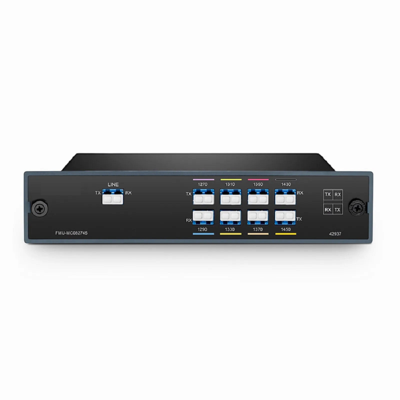 8 Channels CWDM Mux Demux, 1270-1450nm (Skip 1390, 1410nm), 2.5dB Typical IL, LC/UPC, Dual Fiber, FMU Plug-in Module