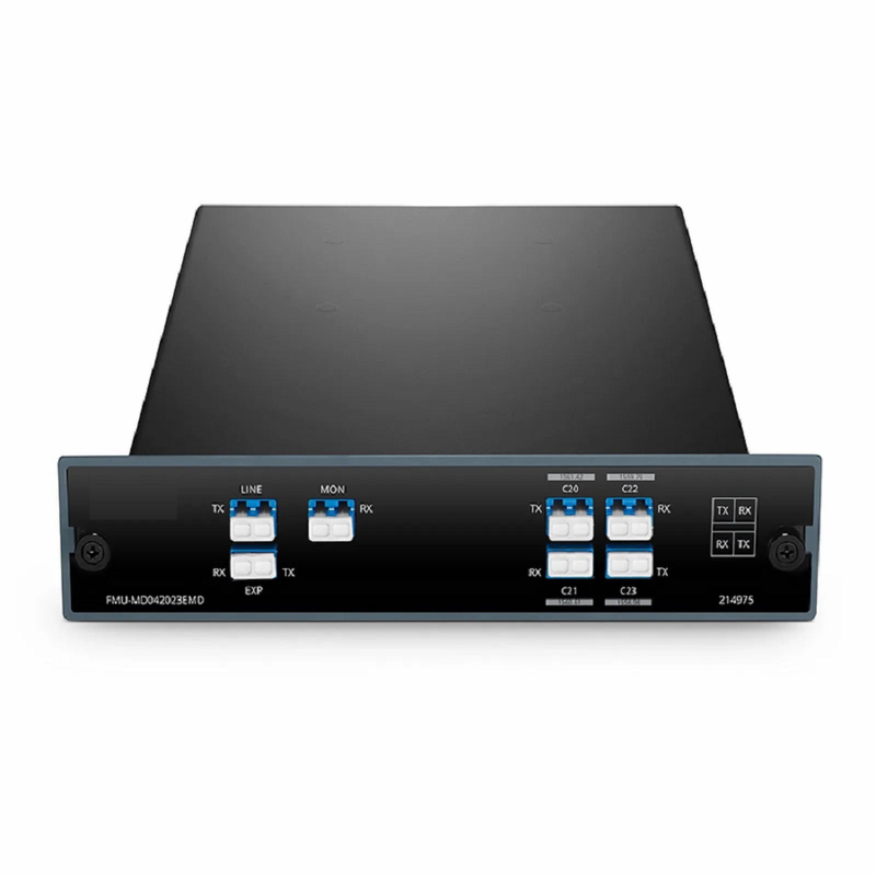 4 Channels DWDM Mux Demux, 100GHz C20-C23, with Monitor and Expansion Port, 1.6dB Typical IL, LC/UPC, Dual Fiber, FMU Plug-in Module