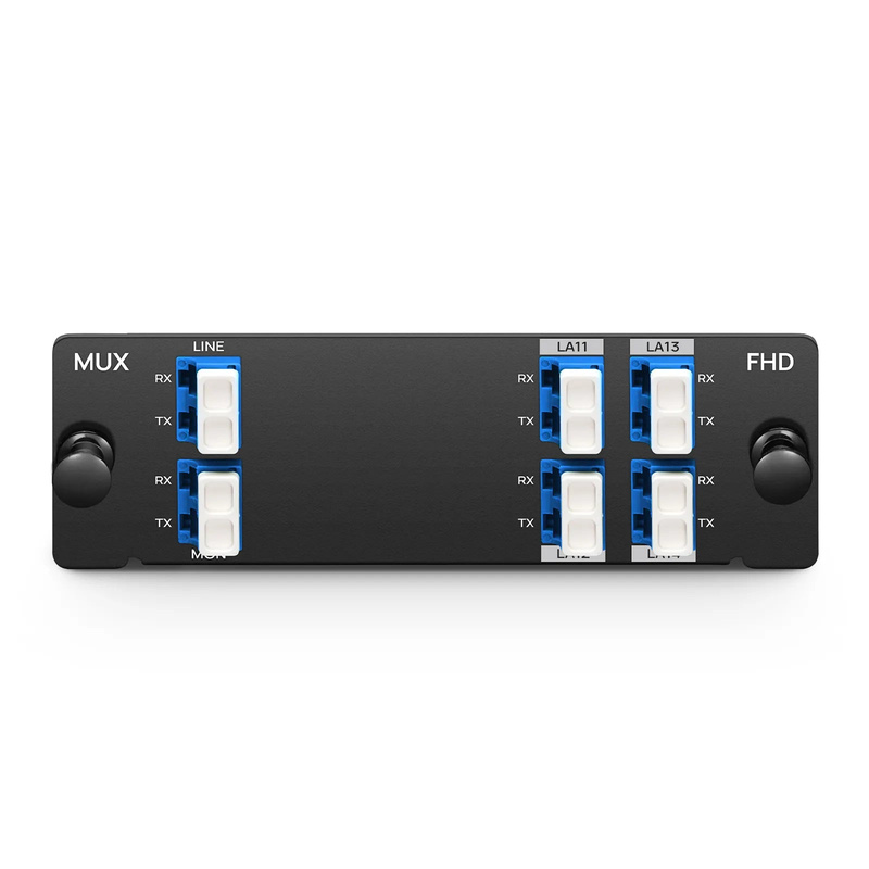4 Channels LAN-WDM Mux Demux, 1295.56-1309.14nm, with Monitor Port, 1.5dB Typical IL, LC/UPC, Dual Fiber, High Density, FHDâ„¢ Plug-in Module