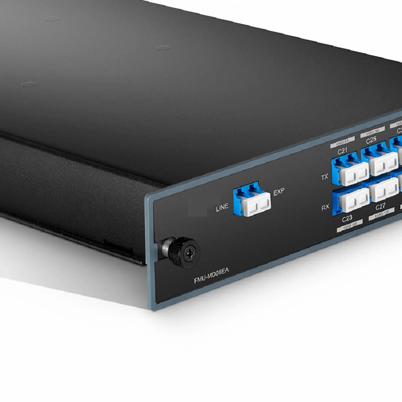 8 Channels DWDM Mux Demux, 100GHz C21-C35, with Expansion Port, 4.2dB Typical IL, LC/UPC, Single Fiber, Side-A, FMU Plug-in Module