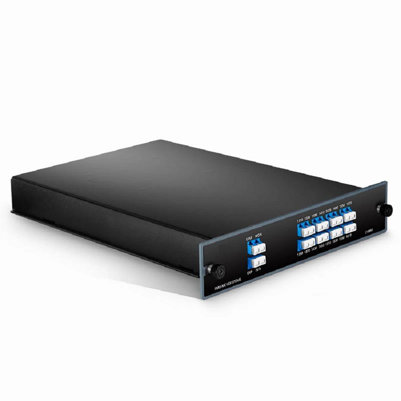 8 Channels DWDM Mux Demux, 100GHz C53-C60, with Monitor, Expansion and 1310nm Port, 3.0dB Typical IL, LC/UPC, Dual Fiber, FMU Plug-in Module