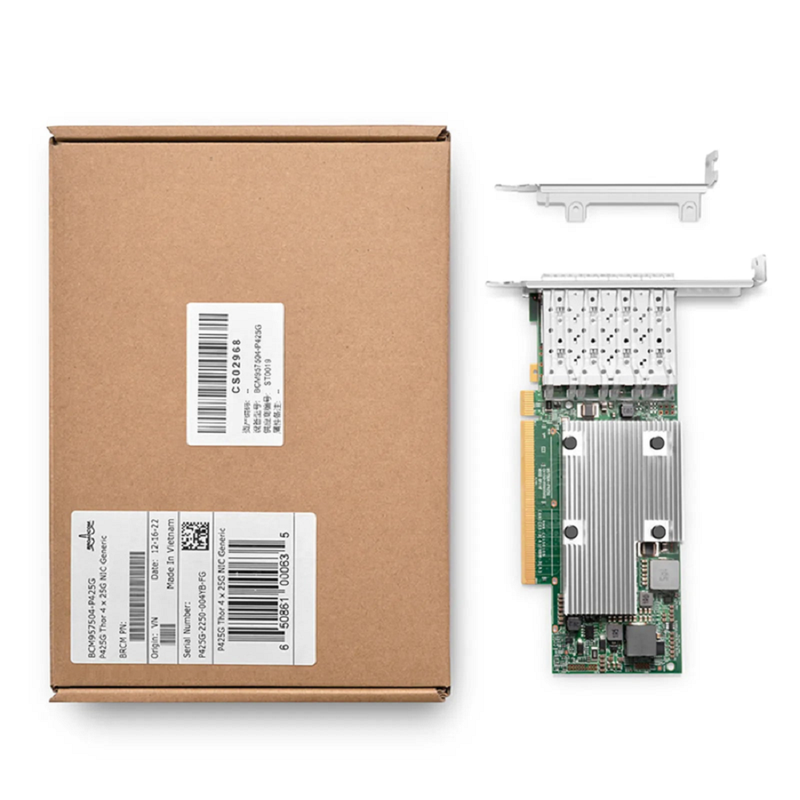 BroadcomÂ® BCM957504-P425G Ethernet Network Interface Card, P425G 25GbE Quad-port SFP28, PCIe 4.0 x16, Standard & Low Profile
