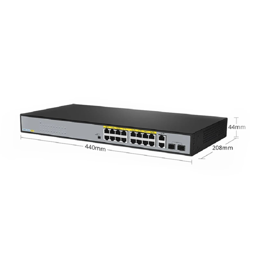S2500L-18T2F-P, 18-Port Gigabit Ethernet L2 Unmanaged PoE+ Switch, 16 x PoE+ Ports@240W, 2 x 1Gb RJ45, with 2 x 1Gb SFP Uplinks, Desktop/Rackmount