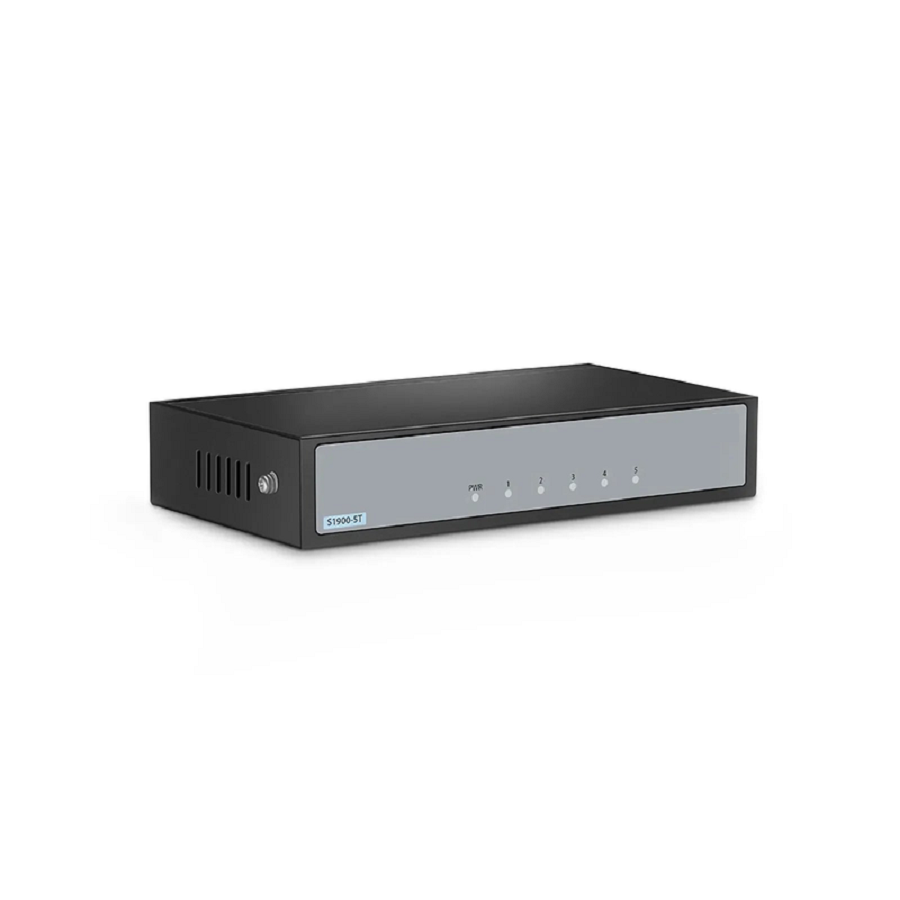 S1900-5T, 5-Port Gigabit Ethernet L2 Unmanaged Switch, 5x 10/100/1000BASE-T RJ45, Metal, Fanless, Desktop/Wall-Mount