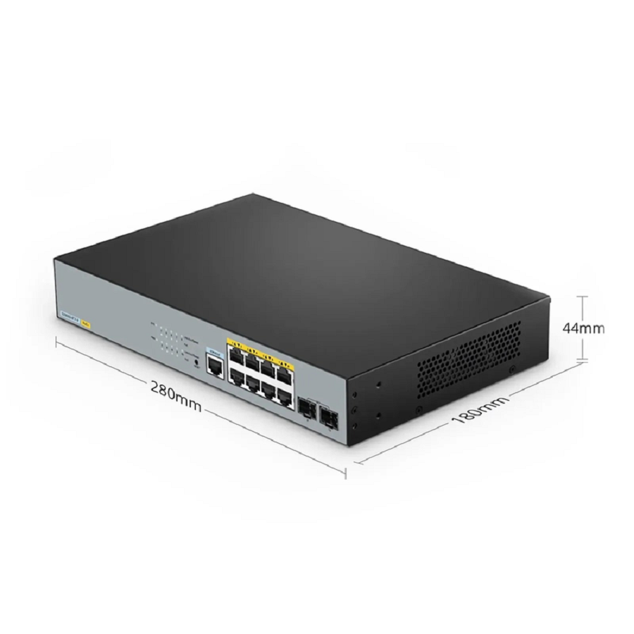 S2805S-8TF-P, 8-Port Gigabit Ethernet L2 Smart Managed PoE+ Switch, 8 x PoE+ Ports @140W, with 2 x 1Gb SFP Uplinks, Realtek Chip