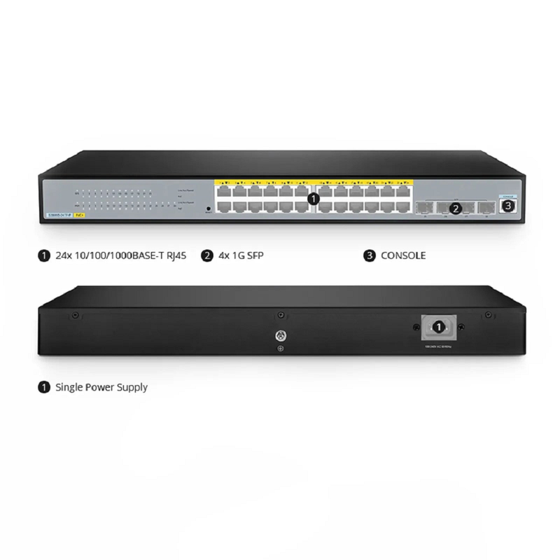 S2805S-24TF, 24-Port Gigabit Ethernet L2 Smart Managed Switch, 24 x Gigabit RJ45, with 4 x 1Gb SFP Uplinks, Fanless