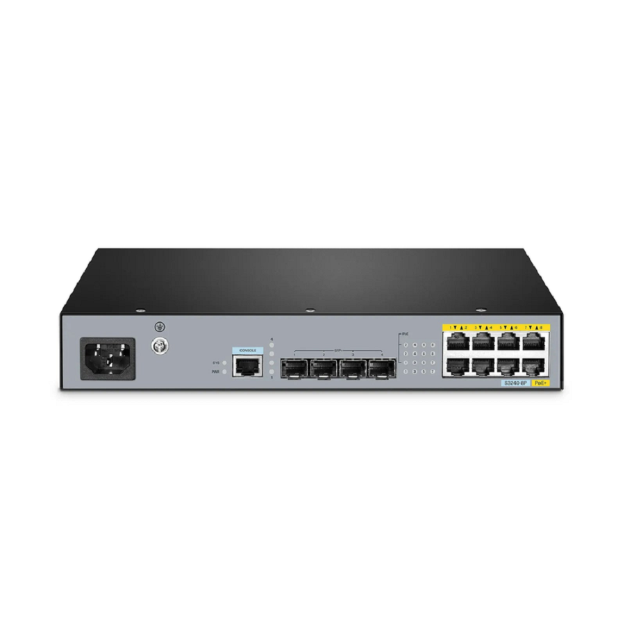 S3240-8P, 8-Port Gigabit Ethernet L2+ PoE+ Switch, 8 x PoE+ Ports@120W, with 4 x 10Gb SFP+ Uplinks, PicOSÂ®, Fanless