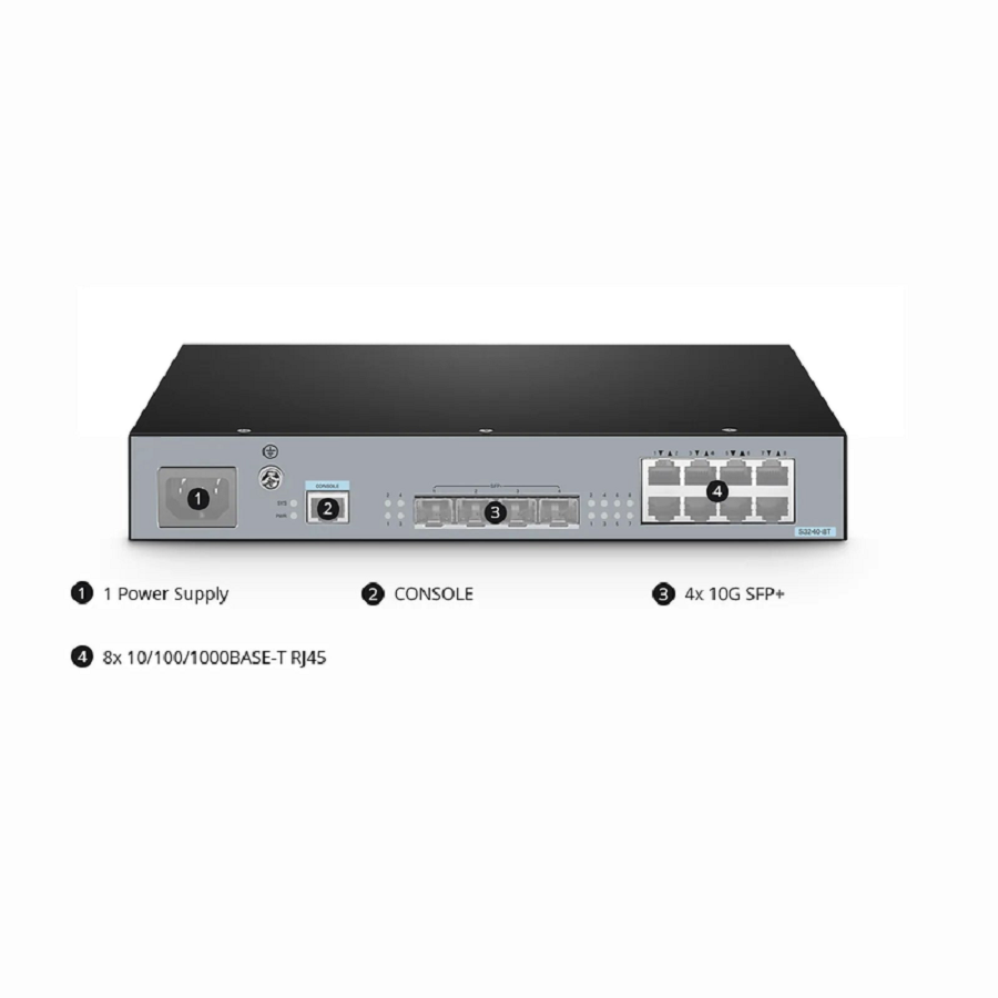 S3240-8T, 8-Port Gigabit Ethernet L2+ Switch, 8 x Gigabit RJ45, with 4 x 10Gb SFP+ Uplinks, Stackable Switch, Fanless