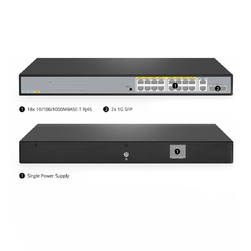 S2500L-18T2F-P, 18-Port Gigabit Ethernet L2 Unmanaged PoE+ Switch, 16 x PoE+ Ports@240W, 2 x 1Gb RJ45, with 2 x 1Gb SFP Uplinks, Desktop/Rackmount