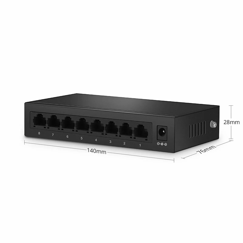 S1900-8T, 8-Port Gigabit Ethernet L2 Unmanaged Switch, 8x 10/100/1000BASE-T RJ45, Metal, Fanless, Desktop/Wall-Mount