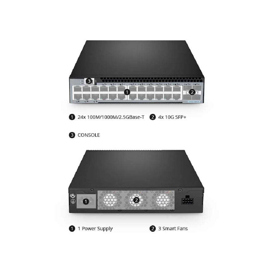 S3400C-24MG4S, 24-Port Ethernet L2+ Compact Half-Width Switch, 24 x 100M/1000M/2.5GBase-T/Multi-Gigabit, with 4 x 10Gb SFP+ Uplinks