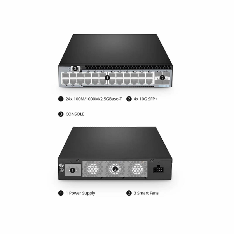 S3400C-24MG4S, 24-Port Ethernet L2+ Compact Half-Width Switch, 24 x 100M/1000M/2.5GBase-T/Multi-Gigabit, with 4 x 10Gb SFP+ Uplinks