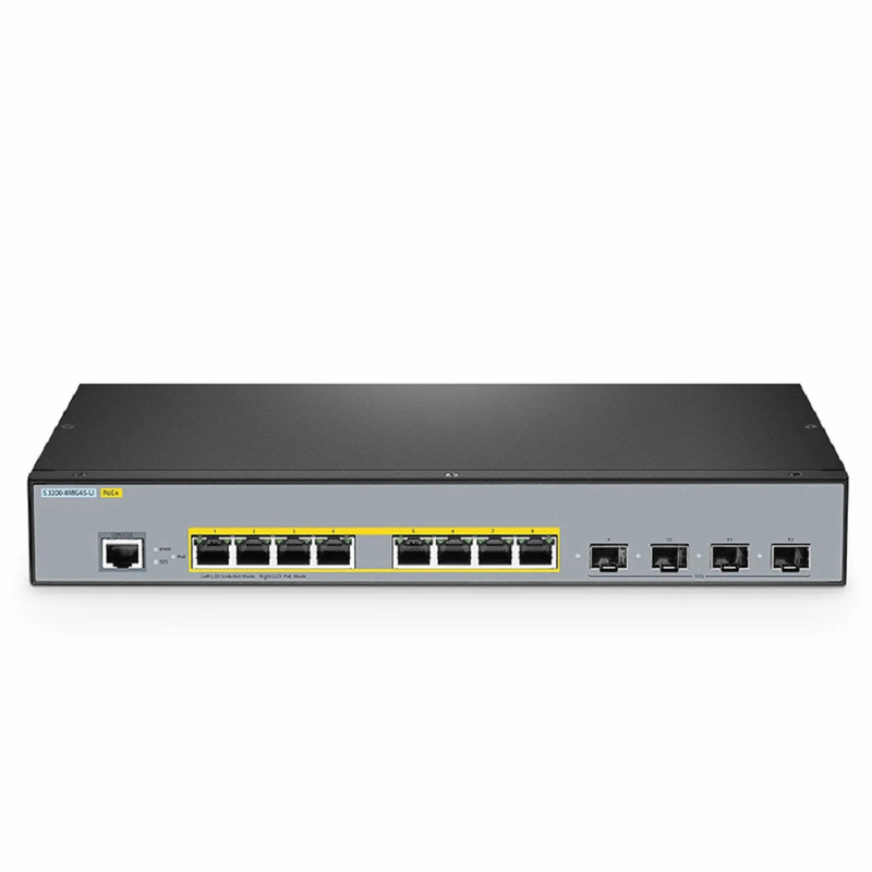 S3200-8MG4S-U, 8-Port Ethernet L2+ Managed PoE+ Switch, 8 x 100M/1000M/2.5G Multi-Gigabit RJ45, with 4 x 10Gb SFP+ Uplinks