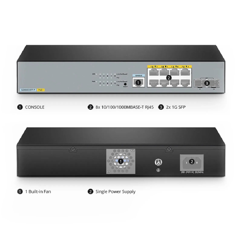 S3200-8MG4S-U, 8-Port Ethernet L2+ Managed PoE+ Switch, 8 x 100M/1000M/2.5G Multi-Gigabit RJ45, with 4 x 10Gb SFP+ Uplinks