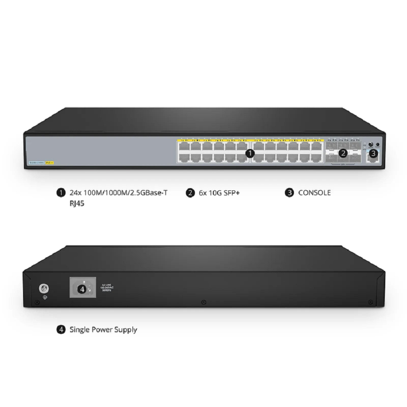 S3260-24MU, 24-Port Ethernet L2+ PoE++ Switch, 24 x 2.5GBASE-T/Multi-Gigabit, with 6 x 10Gb SFP+ Uplinks