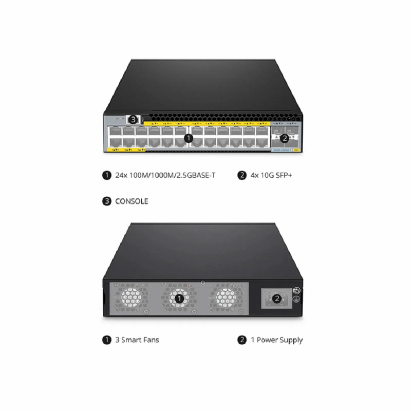 S3400C-24MG4S-P, 24-Port Ethernet L2+ PoE+ Switch, 24 x 2.5GBASE-T/Multi-Gigabit, with 4 x 10Gb SFP+ Uplinks