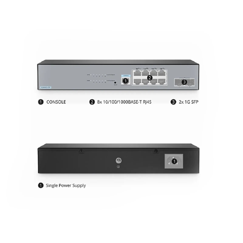 S2805S-8TF, 8-Port Gigabit Ethernet L2 Smart Managed Switch, 8 x Gigabit RJ45, with 2 x 1Gb SFP Uplinks, Fanless