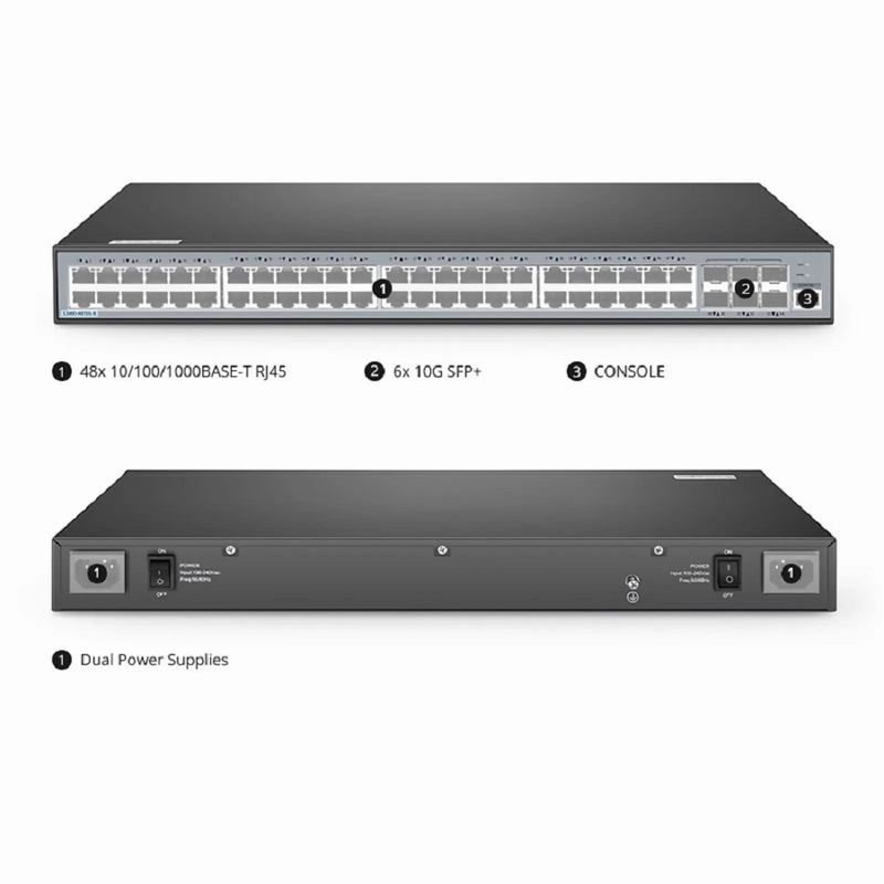 S3900-48T6S-R, 48-Port Gigabit Ethernet L2+ Switch, 48 x Gigabit RJ45, with 6 x 10Gb SFP+ Uplinks, Stackable Switch