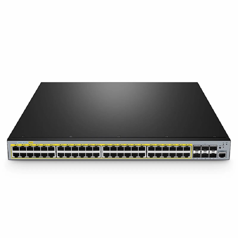 S3400-48T6SP, 48-Port Gigabit Ethernet L2+ PoE+ Switch, 48 x PoE+ Ports @370W, with 6 x 10Gb SFP+ Uplinks, AC+DC Power Supplies, Support Stacking
