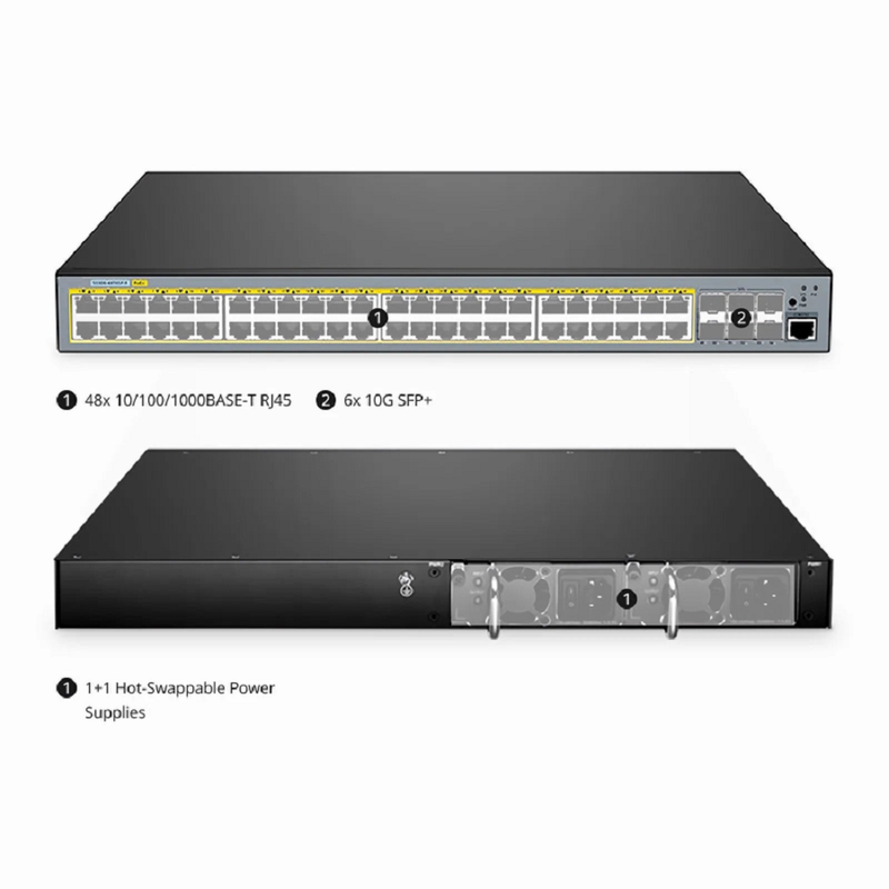 S5500-48T6SP-R, 48-Port Gigabit Ethernet L3 PoE+ Switch, 48 x PoE+ Ports @760W, with 6 x 10Gb SFP+, Support Stacking