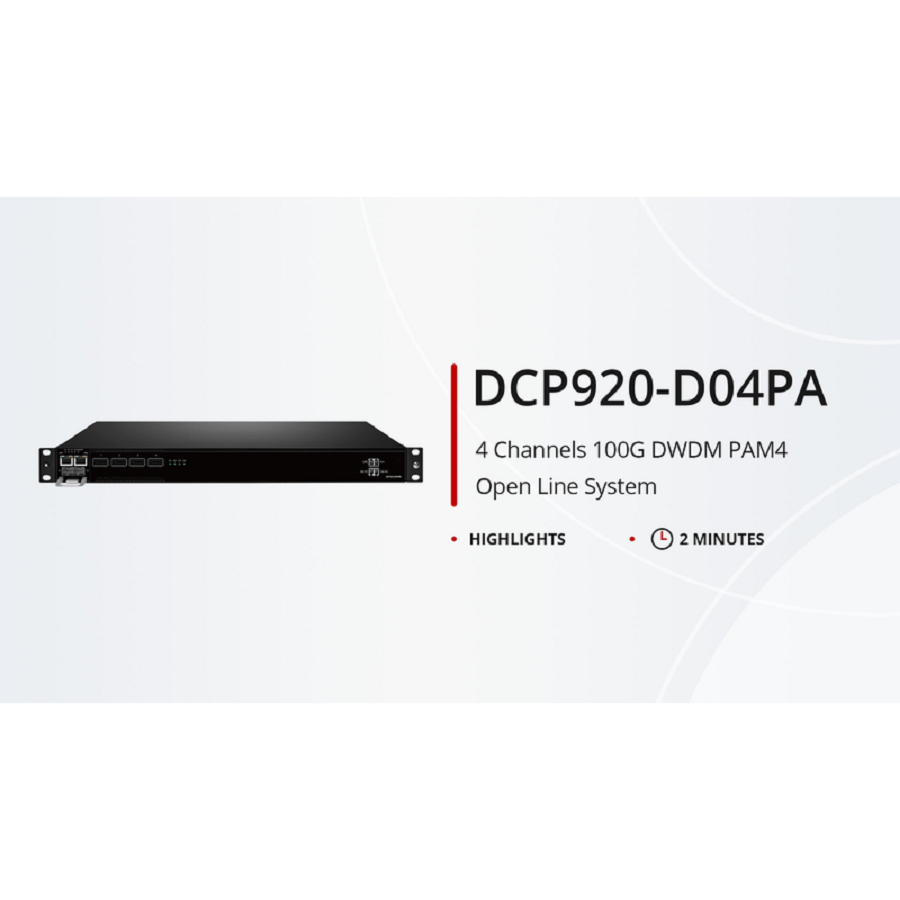 DCP920-D04PA, 4 Channel 100G DWDM PAM4 Active Multiplexer, C45-C60, 4 x 100G QSFP28, Single Fiber, Side-A, Built-in 100G PAM4 Module, 1U Rack Mount, 0-80km, Support AmpCon-T/Web Network Management