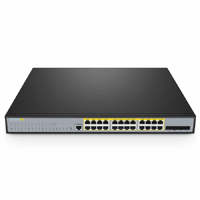 S3400-24T4SP, 24-Port Gigabit Ethernet L2+ PoE+ Switch, 24 x PoE+ Ports @370W, with 4 x 10Gb SFP+ Uplinks, Support Stacking