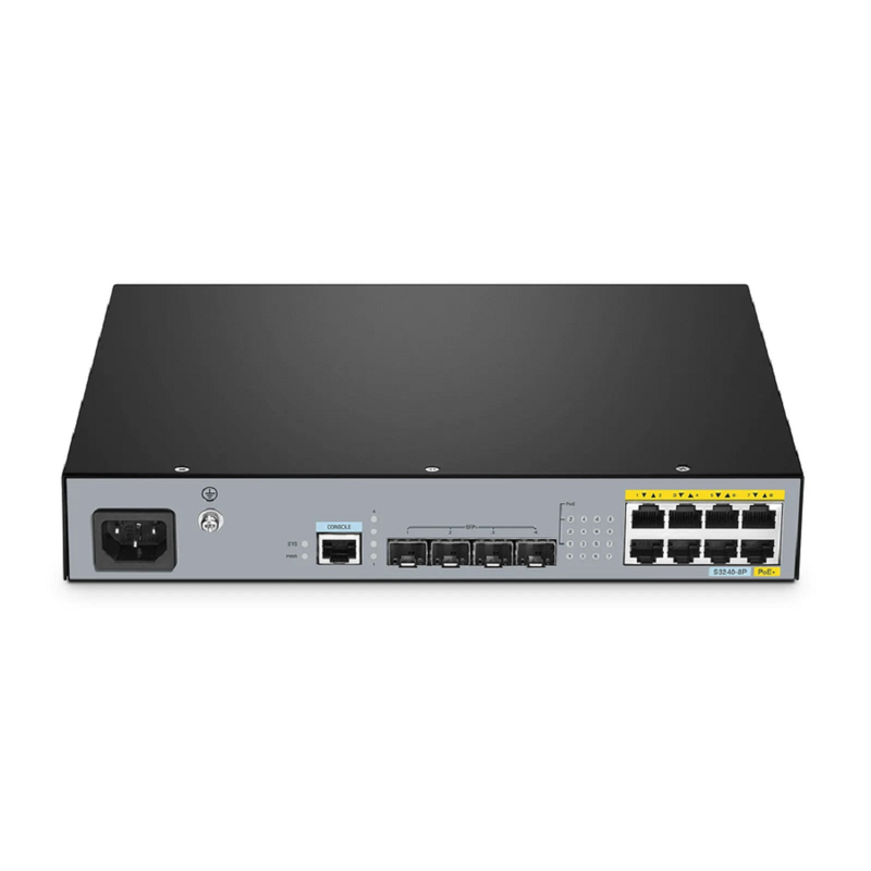 S3240-8P, 8-Port Gigabit Ethernet L2+ PoE+ Switch, 8 x PoE+ Ports@120W, with 4 x 10Gb SFP+ Uplinks, Stackable Switch, Fanless